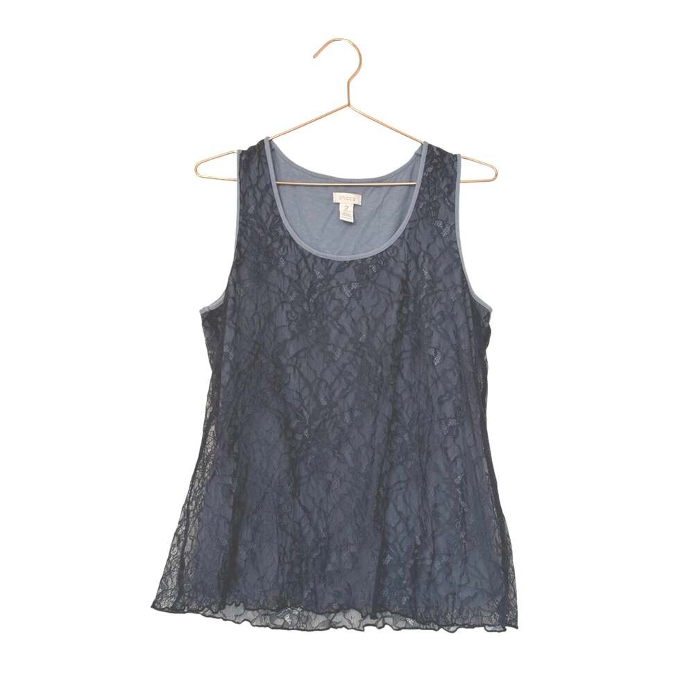 Chico size 2 Navy Lace Overlay Tank Top